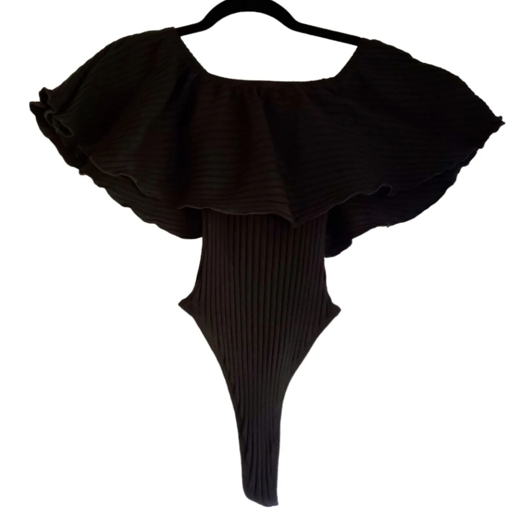 Show Me Your Mumu Lou Bodysuit Womens XSmall Strapless Ruffle Black‎ Ribbed XS - Picture 3 of 16